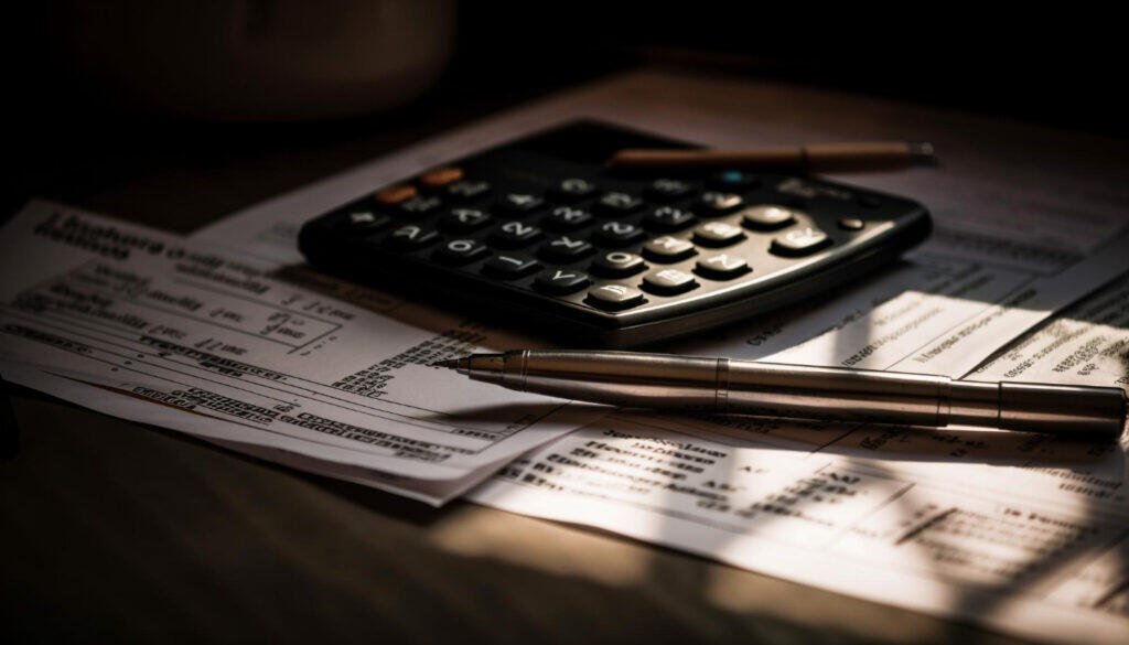 Calculator, pen, and financial documents for Adelaide retiree financial planning.